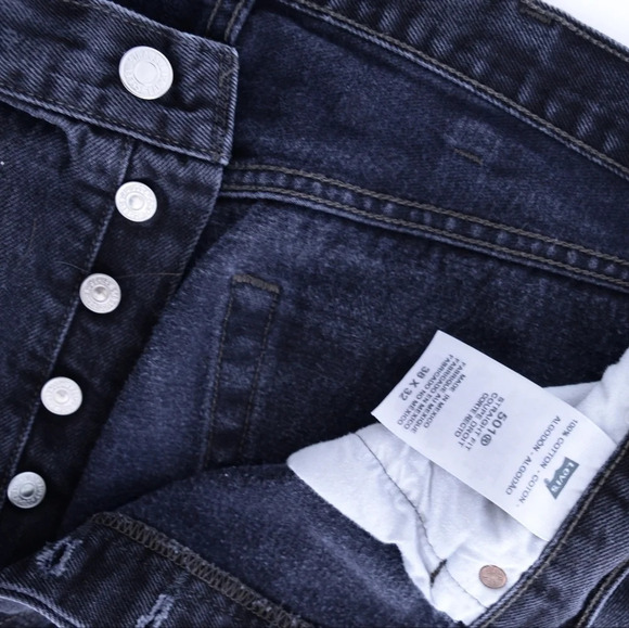 Levi's 501 Straight Fit Made in Mexico 100% Cotton Black Denim Jeans -size 38/32 - Picture 13 of 14